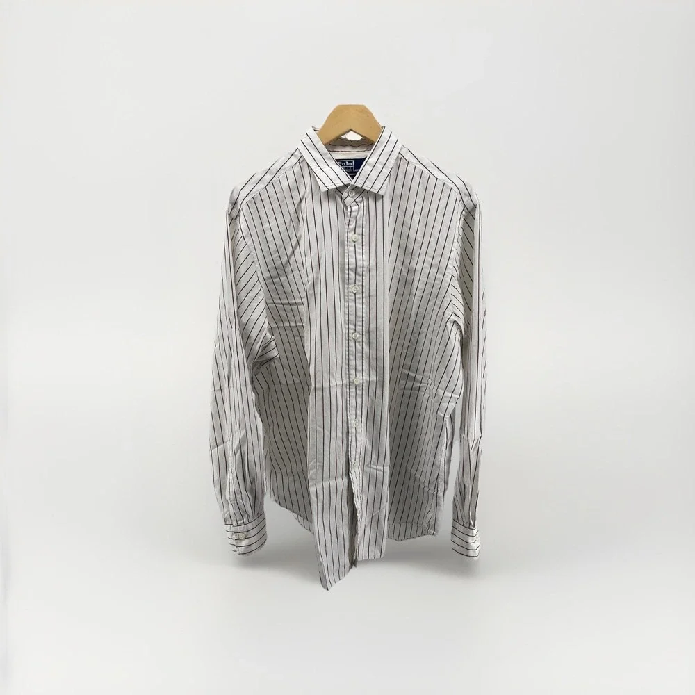 Polo Ralph Lauren Classic Fit Shirt Mens XL 17.5 White Striped Button Down‎